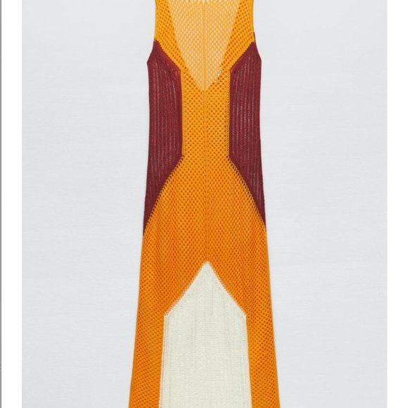 ZARA CROCHETED COLORBOCK TUNIC DRESS WHITE-ORANGE SIZE S | 2712/163 ; NWT - Picture 3 of 7
